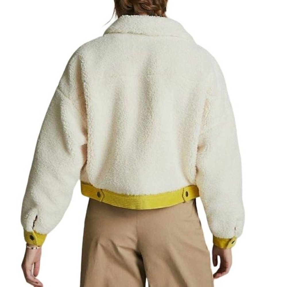 Anthropologie Leslie Sherpa Jacket Size M, Ecru, Yellow NWT - Picture 3 of 16